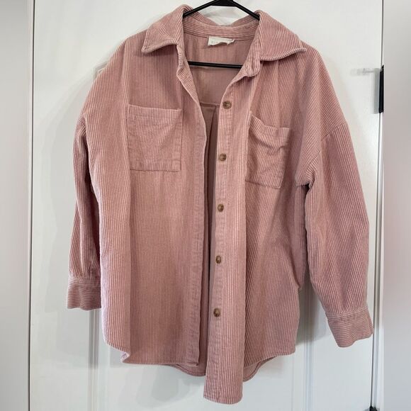Ninexis Corduroy Pink Shacket Button Up Ribbed - one size - Picture 1 of 3